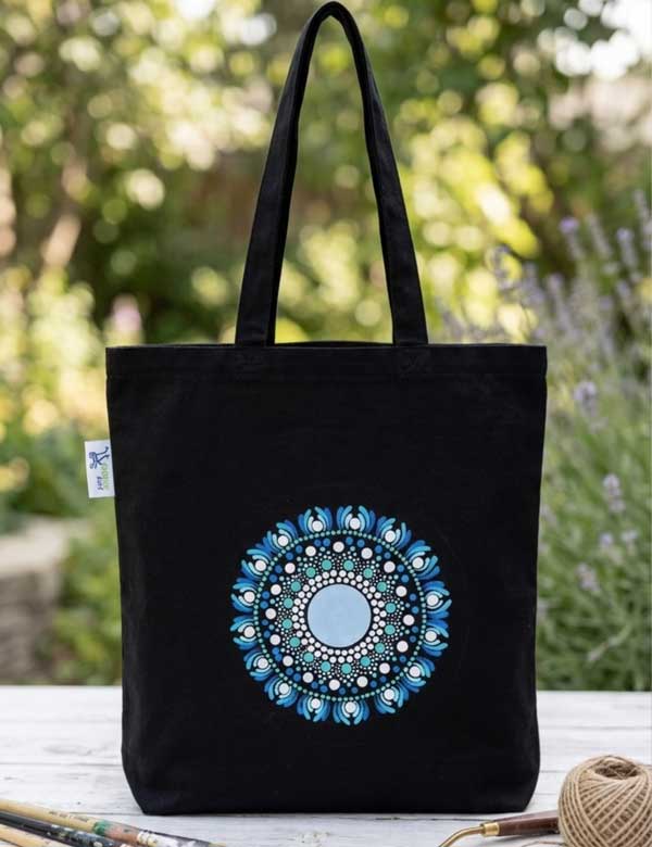 Lunar Blue Artisan Cotton Mandala Tote
