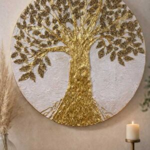 Golden Tree of Life 3D Textured Round Canvas Art