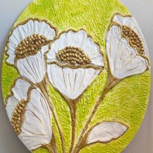 Golden Core Floral 3D Textured Round Canvas Art
