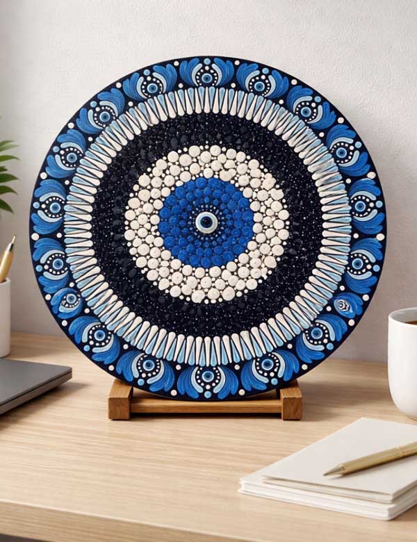 Cobalt Haze Nazar Dot Mandala Wooden Decor